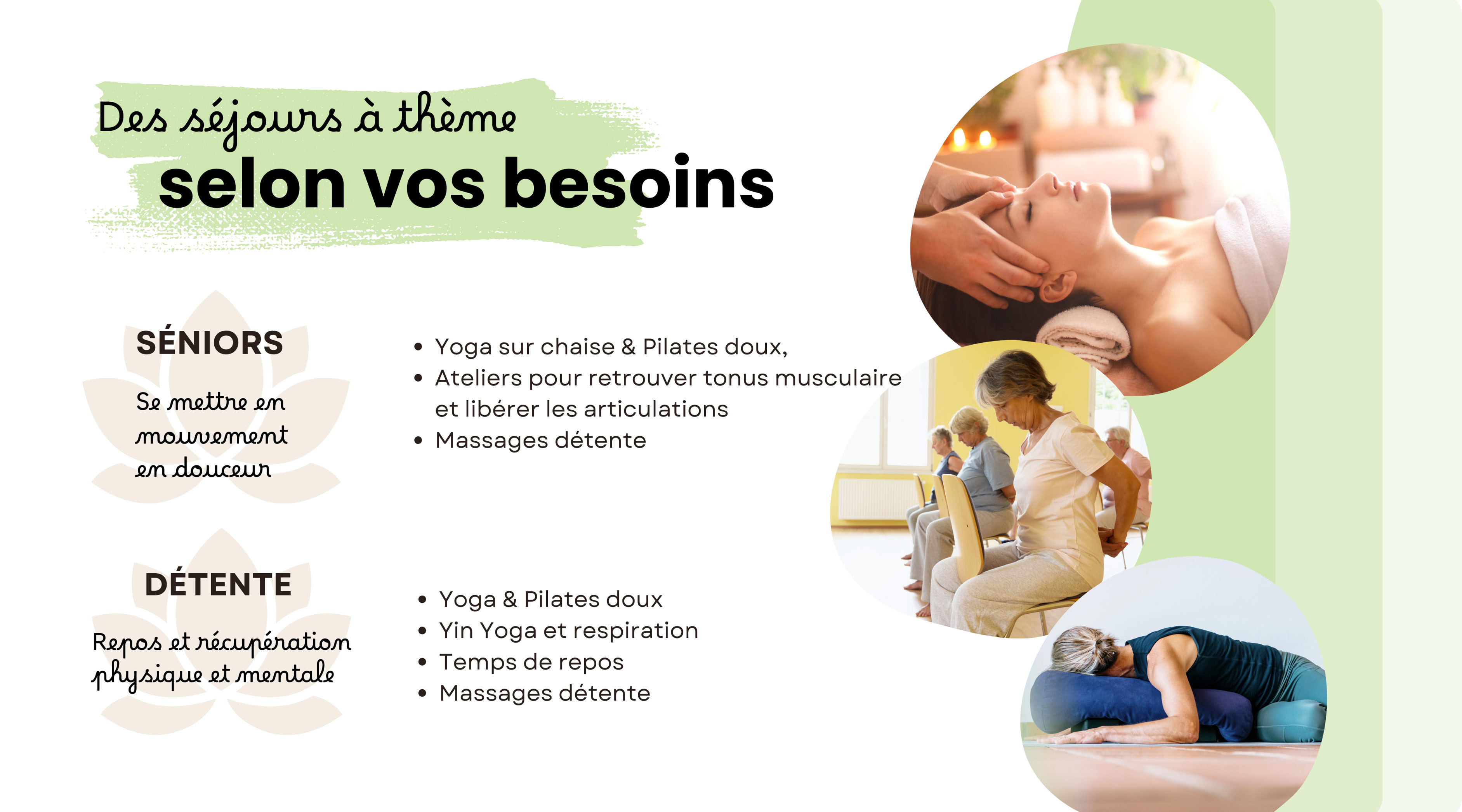 Yoga, pilates, massages, retraites à thème en Creuse : Seniors, détente