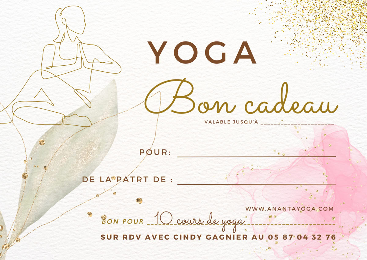 Offrez un bon cadeau de cours de yoga en groupe, en ligne ou particulier. 